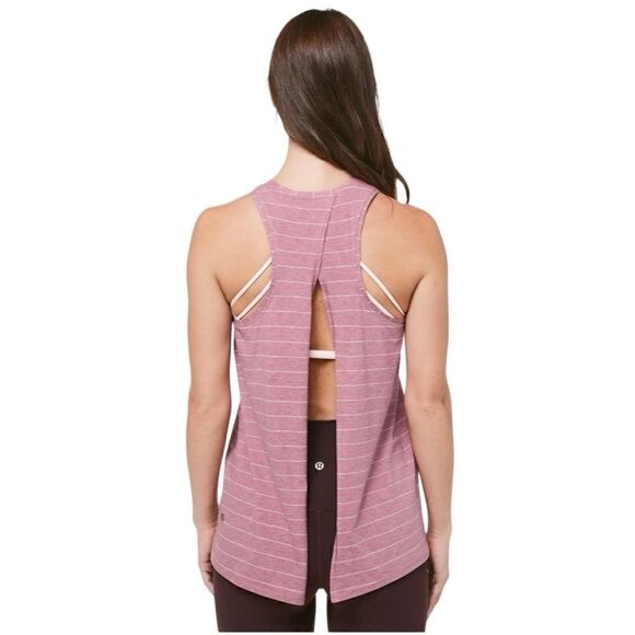 Lululemon All Tied Up Tank Pink Stripe Size M 100% Pima Cotton - Picture 3 of 7